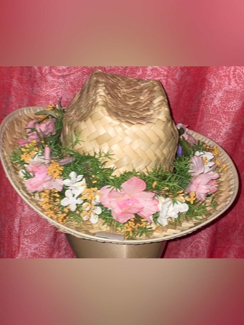 Straw Cowboy Hat Floral Decor Beach Festival Western Hat